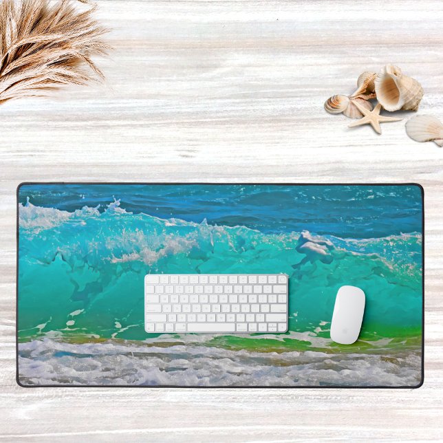 Watercolor Beach Waves Blue Summer Design Schreibtischunterlage (Von Creator hochgeladen)