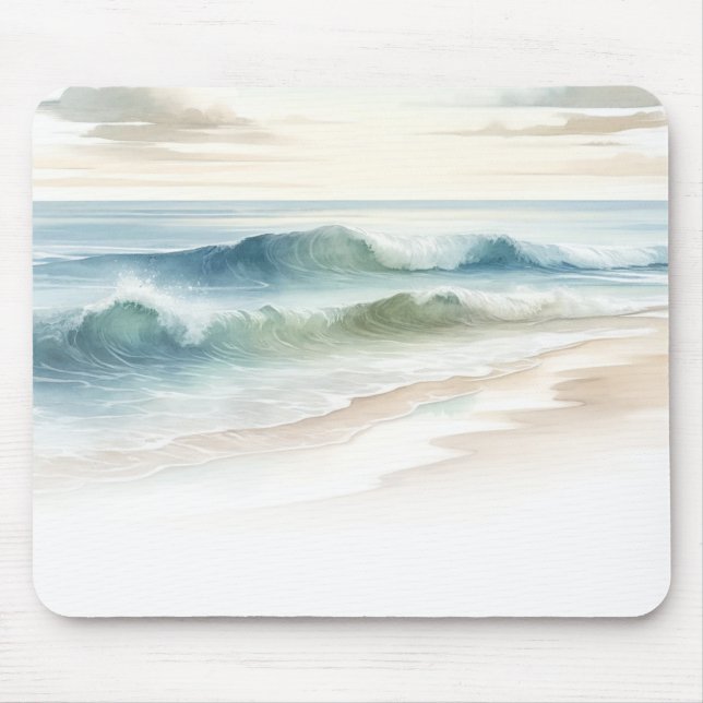 Watercolor Beach Waves Rustikale Küste Mousepad (Vorne)