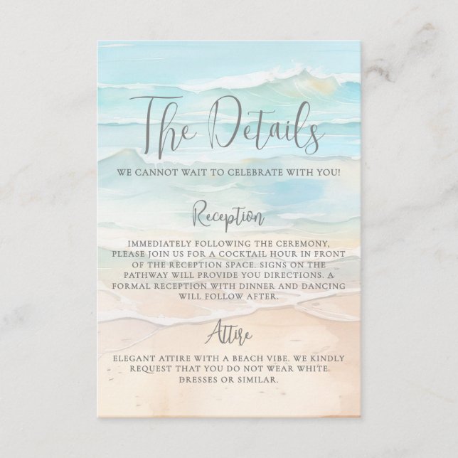 Watercolor Beach Wedding Details Begleitkarte (Vorderseite)