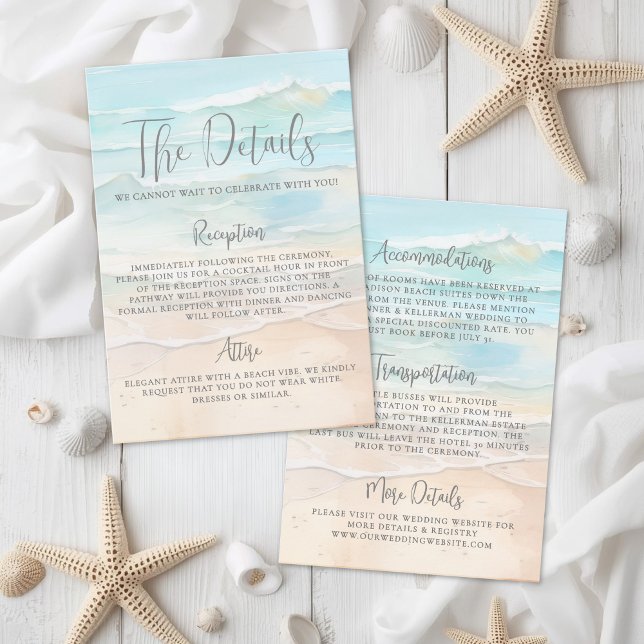 Watercolor Beach Wedding Details Begleitkarte (Watercolor Beach Wedding Details Enclosure Card)