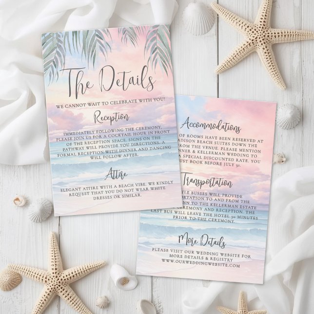 Watercolor Beach Wedding Details Begleitkarte (Watercolor Beach Wedding Details Enclosure Card )