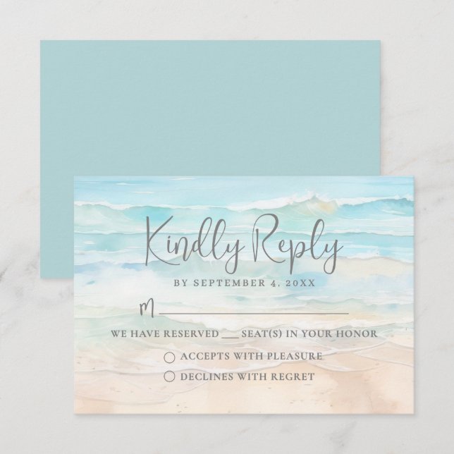 Watercolor Beach Wedding RSVP Reply Card (Vorne/Hinten)