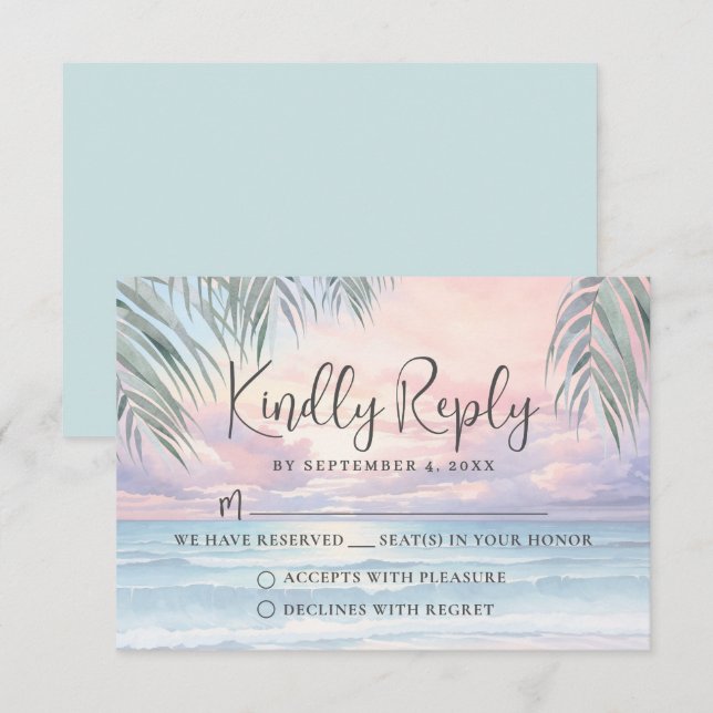 Watercolor Beach Wedding RSVP Reply Card Karte (Vorne/Hinten)