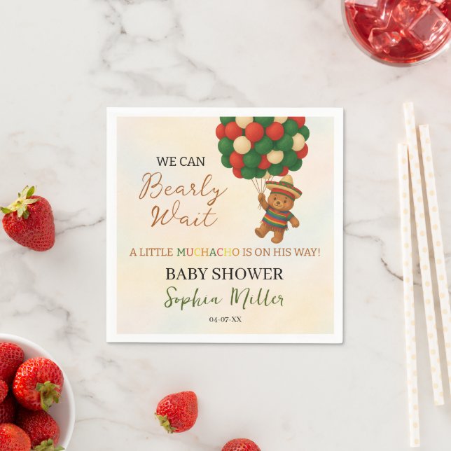 Watercolor Bear Baby Shower Fiesta Serviette (Beispiel)
