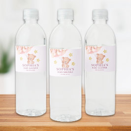 Watercolor Bear Baby Shower Girl Wasserflaschenetikett