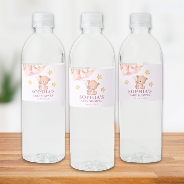 Watercolor Bear Baby Shower Girl Wasserflaschenetikett (Von Creator hochgeladen)