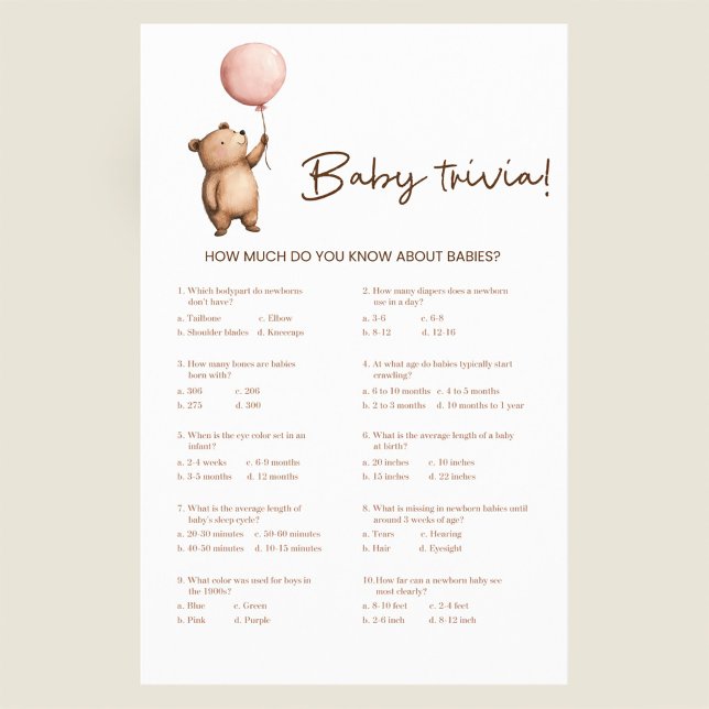Watercolor Bear Baby Trivia Game  Flyer (Von Creator hochgeladen)