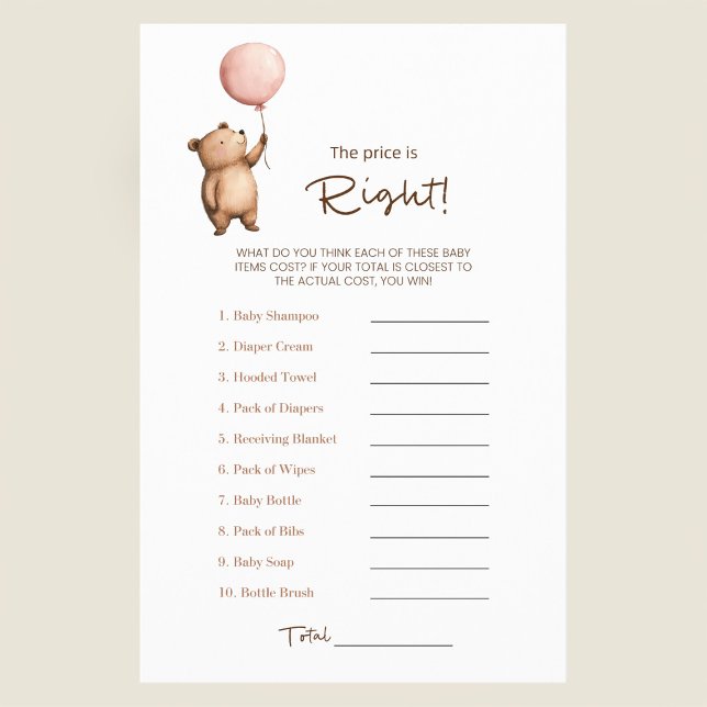 Watercolor Bear Balloon Baby Shower Price is Right Flyer (Von Creator hochgeladen)