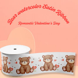 Watercolor Bear Valentine's Day Satinband