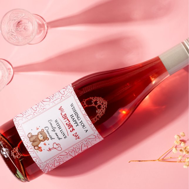Watercolor Bear Valentine's Day Weinetikett (Watercolor Bear Valentine's Day Wine Label)