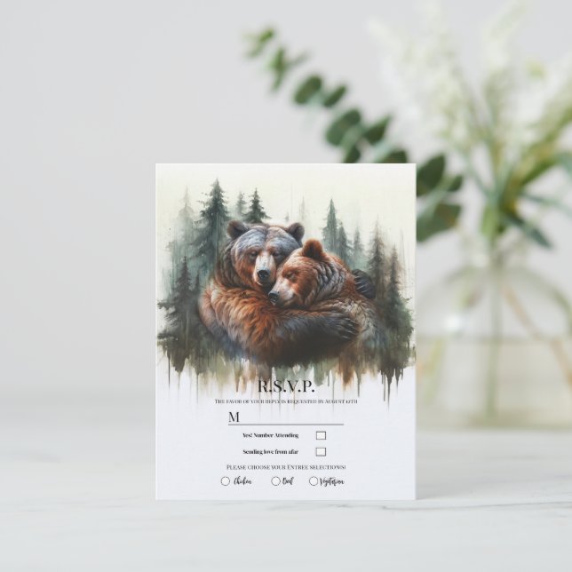 Watercolor Bears Rustic Wilderness RSVP Einladung (Stehend Vorderseite)