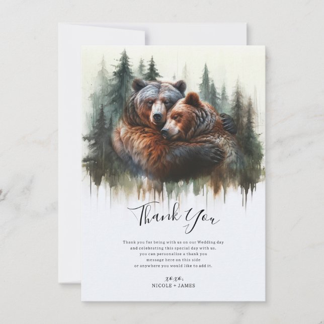 Watercolor Bears Rustic Wilderness Thank You Einladung (Vorderseite)