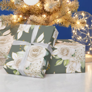 Watercolor Beautiful White Roses Garden Flower Geschenkpapier