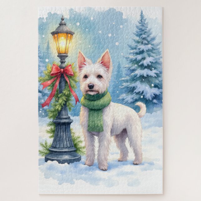 Watercolor Bedlington Terrier Lamppost Christmas Puzzle (Vertikal)