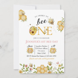 Watercolor Bee First Birthday Invitation Einladung