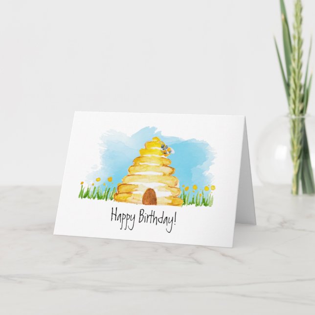 Watercolor Bee Happy Birthday Card Karte (Vorderseite)