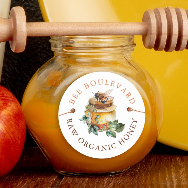 Watercolor Bee Honey Jar Label Runder Aufkleber (Von Creator hochgeladen)
