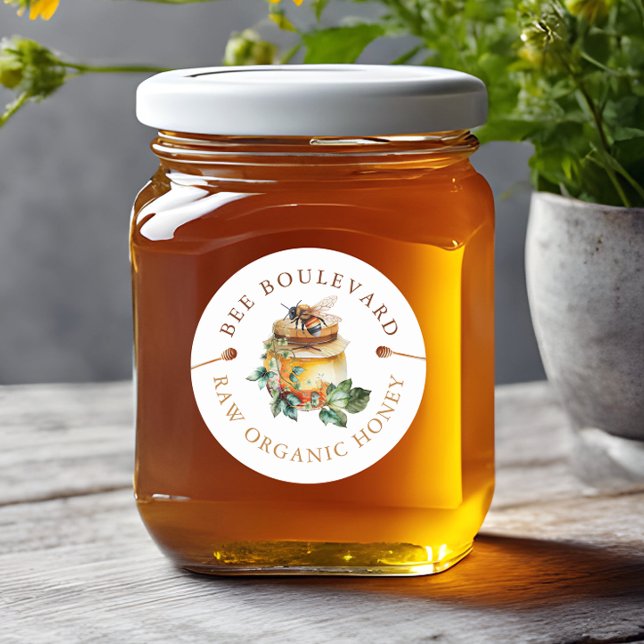 Watercolor Bee Honey Jar Label Runder Aufkleber (Von Creator hochgeladen)