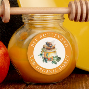 Watercolor Bee Honey Jar Runder Aufkleber