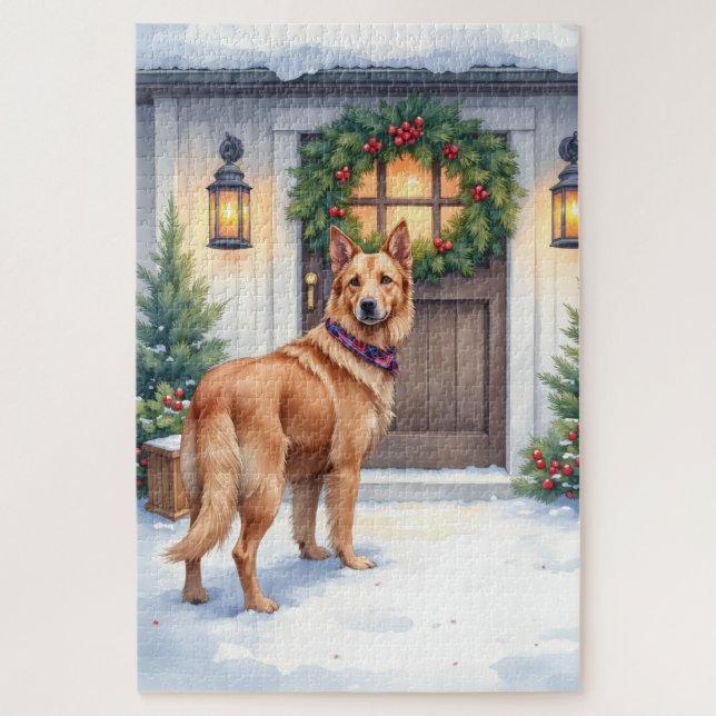 Watercolor Belgian Laekenois Farmhouse Christmas Puzzle (Vertikal)