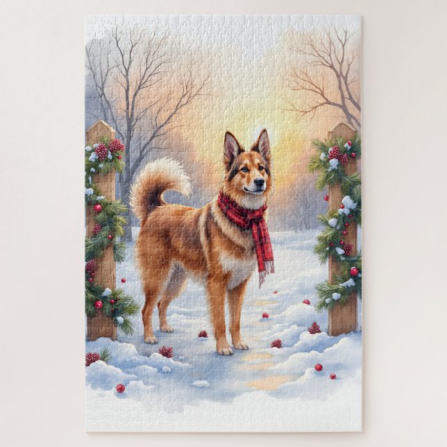 Watercolor Belgian Tervuren Garland Christmas Puzzle (Vertikal)