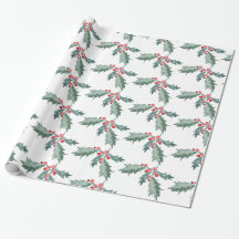 Watercolor bemalt Weihnachts Holly Wrapping Paper