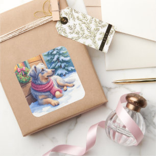 Watercolor Bergamasco Hirtenhütte Weihnachten Quadratischer Aufkleber