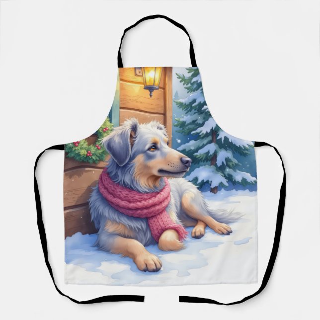 Watercolor Bergamasco Shepherd Cabin Christmas Schürze (Vorderseite)