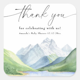 Watercolor Berge Danke Quadratischer Aufkleber