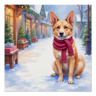 Watercolor Berger Picard Dorfplatz Weihnachten  Poster