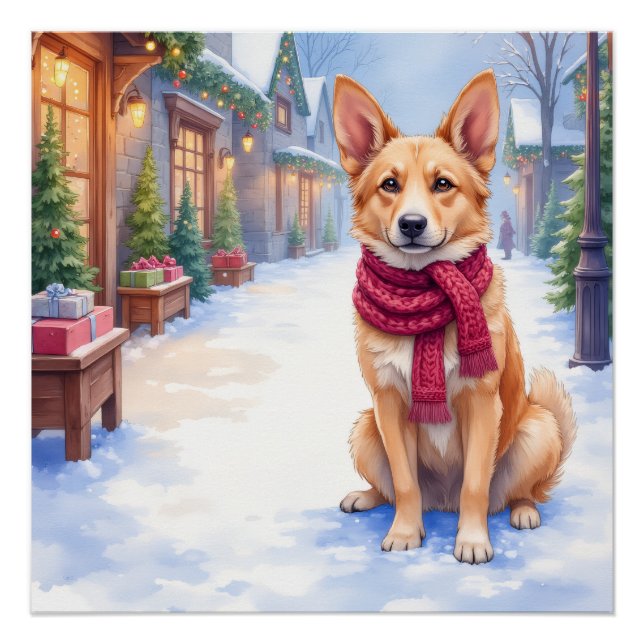 Watercolor Berger Picard Village Square Christmas  Poster (Vorderseite)