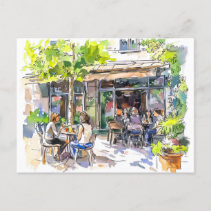 Watercolor Berlin Kreuzberg Sommercafé Postkarte