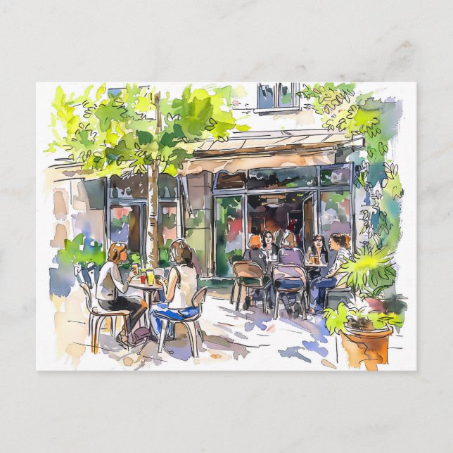 Watercolor Berlin Kreuzberg Sommercafé Postkarte (Vorderseite)