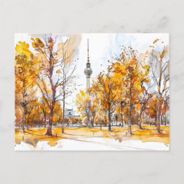 Watercolor Berlin Mitte Herbst-Fernsehturm Postkarte