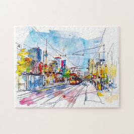 Watercolor Berlin Mitte Straßenbahnhaltestelle Far Puzzle