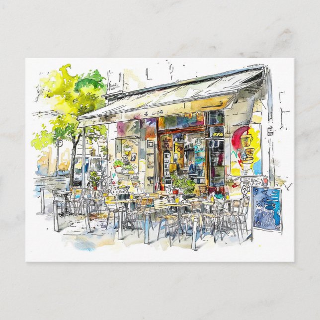 Watercolor Berlin Prenzlauer Berg Street Café Postkarte (Vorderseite)