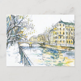 Watercolor Berlin Spandau Winter Havel Postkarte