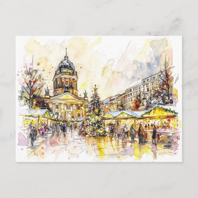 Watercolor Berlin Weihnachtsmarkt Gendarmenmarkt Postkarte (Vorderseite)