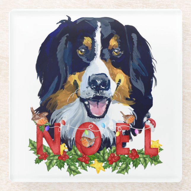 Watercolor Bernese Mountain Dog Weihnachten Glasuntersetzer (Vorderseite)