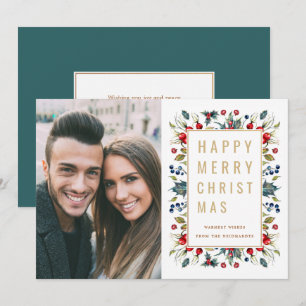 Watercolor Berries Modernes Gold Weihnachtsfest Fo Feiertagskarte