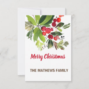 WATERCOLOR BERRIES UND GREENERY FOLIAGE CHRISTMAS KARTE