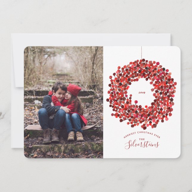 Watercolor Berries Wreath Weihnachtskarte Einladung (Vorderseite)