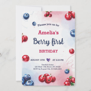 Watercolor Berry Blueberry Raspberry Birthday Einladung