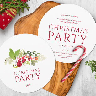 Watercolor Berry Branch Weihnachtsfest Party Einladung