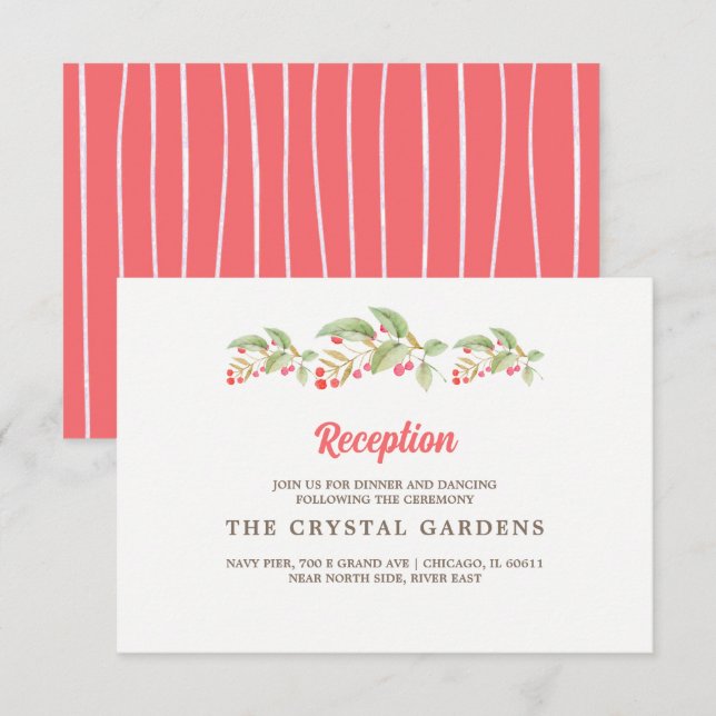 Watercolor Berry Branches Wedding Reception Card Einladung (Vorne/Hinten)