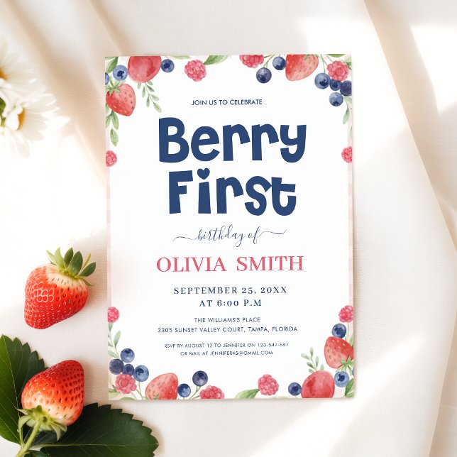 Watercolor Berry First Birthday 1st Birthday  Einladung (Von Creator hochgeladen)