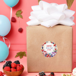 Watercolor Berry First Birthday Strawberry Party - Runder Aufkleber