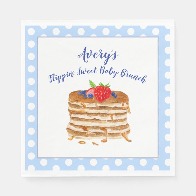 Watercolor Berry Pancake Blue Gingham Baby Dusche Serviette (Vorderseite)