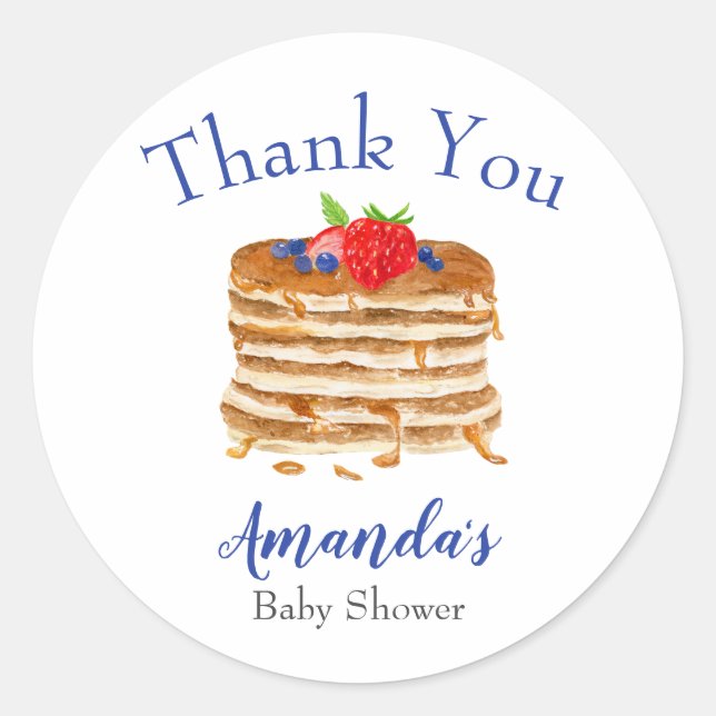 Watercolor Berry Pancake Blue Gingham Vielen Dank Runder Aufkleber (Vorderseite)