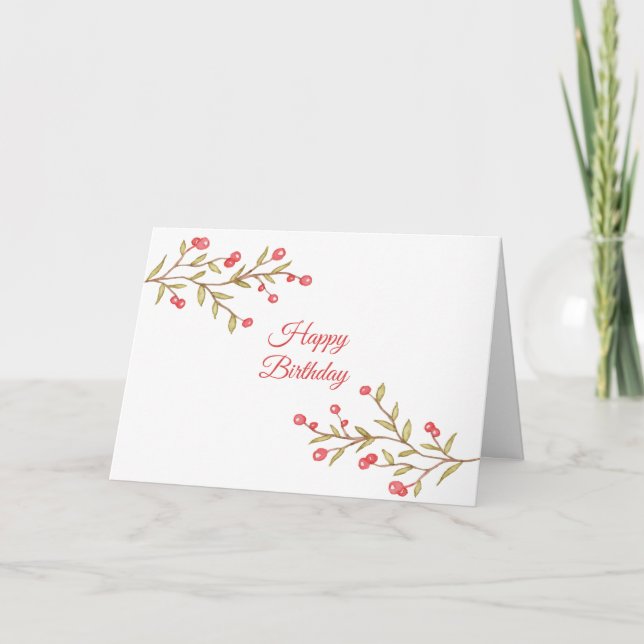 Watercolor Berry Stems Birthday Karte (Vorderseite)